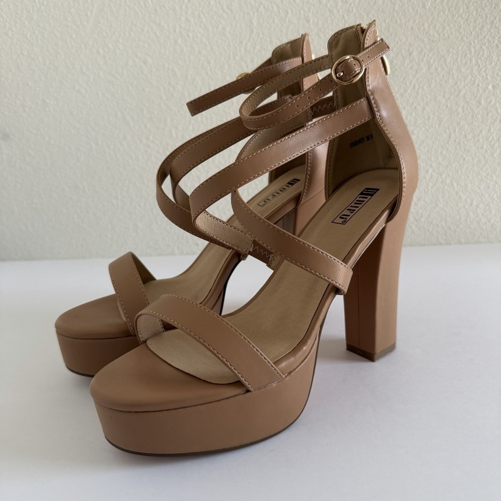 IDIFU Womens Mandy Dress Platform High Heels Strappy Sandals‎ Size 9 Tan Nude